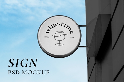 Mockup biển hiệu công ty, biển quảng cáo logo treo tường PSD