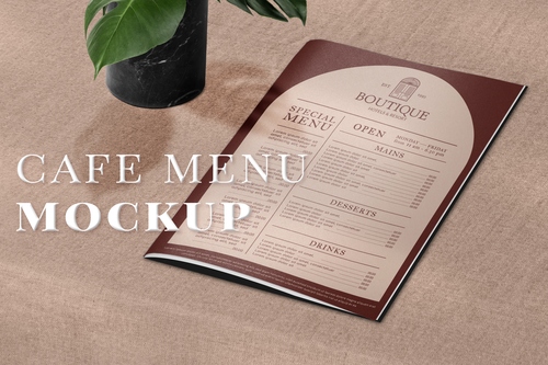 Mockup phối cảnh menu ngành thực phẩm đồ ăn file PSD