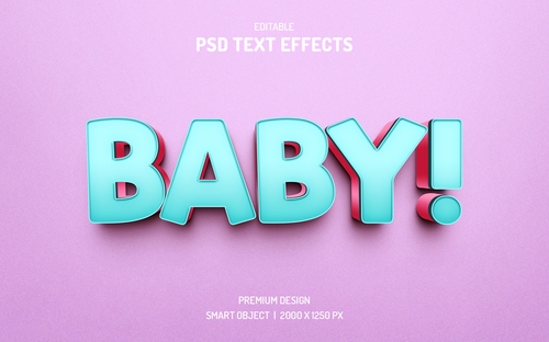 Hiệu ứng chữ 3D PSD màu vàng xanh baby