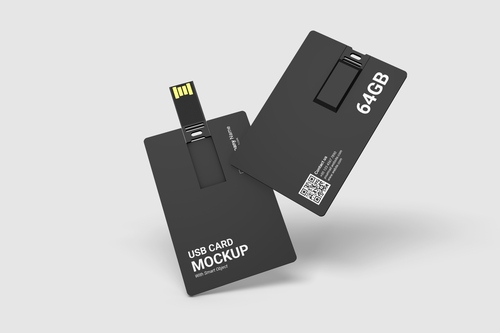 Mockup thẻ nhớ lưu dữ liệu cad USB màu đen PSD