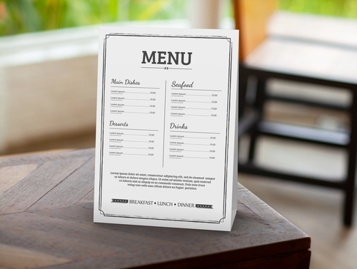 Mockup phối cảnh menu để bàn màu trắng file PSD