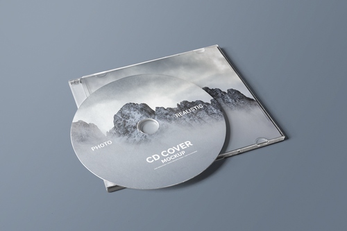 Mockup thiết kế bìa đĩa CD phim nền xám PSD