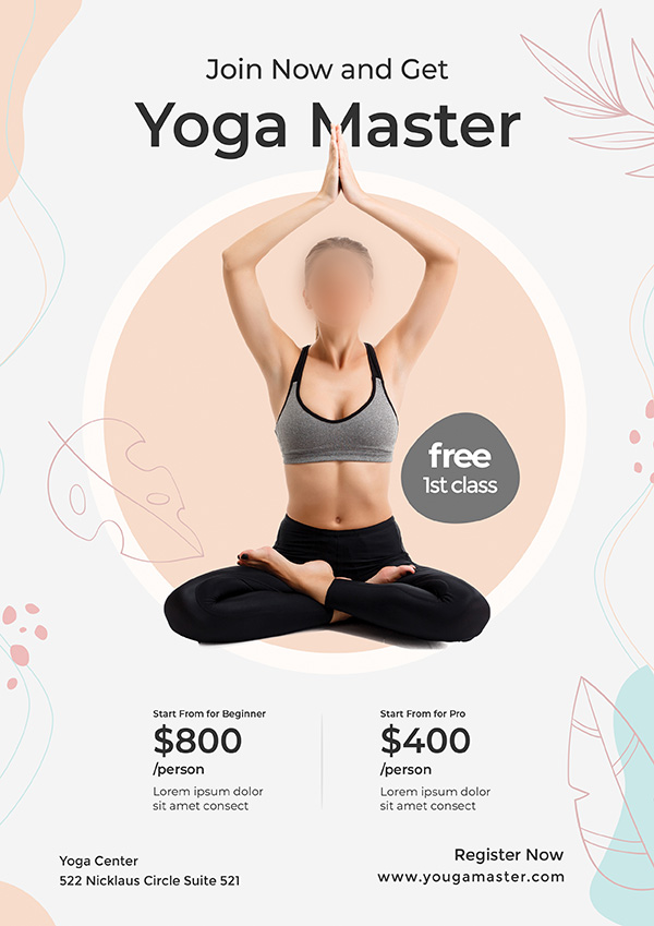 Poster tuyển sinh khóa học yoga cơ bản file PSD mẫu J70