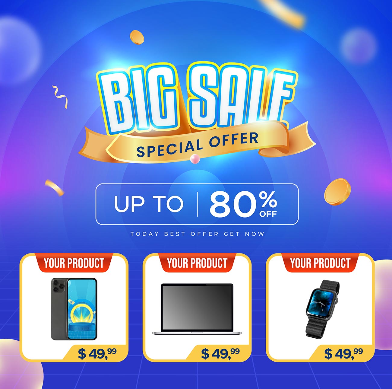 Banner big sale 80% đồ điện tử file EPS