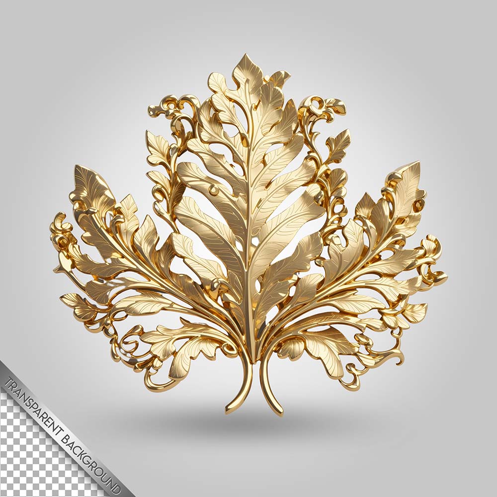 Biểu tượng lá cây 3D vàng gold K48 file PSD