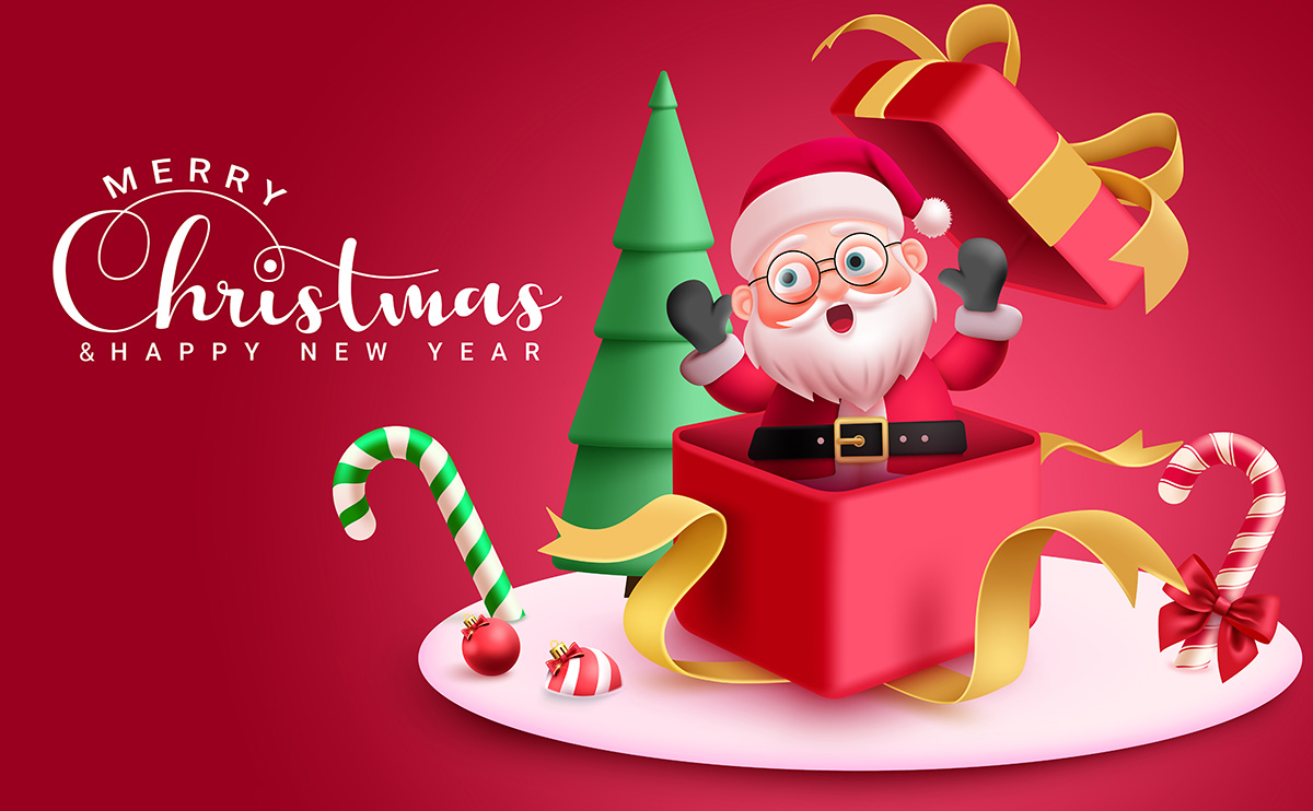 Banner ông già noel trong hộp quà dịp lễ giáng sinh file vector mẫu BN213