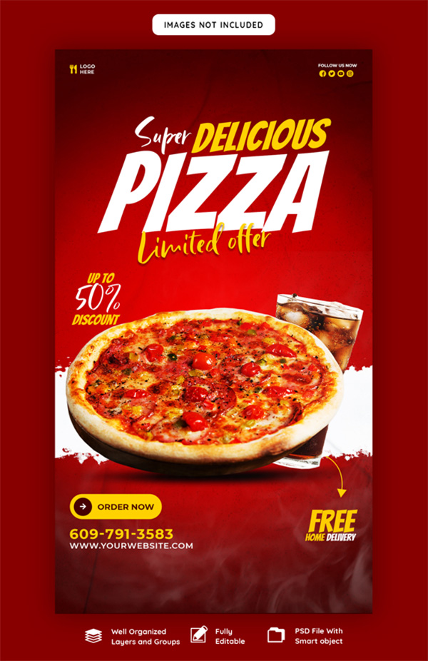 Poster quảng cáo ưu đãi bánh pizza file PSD - mẫu số 516