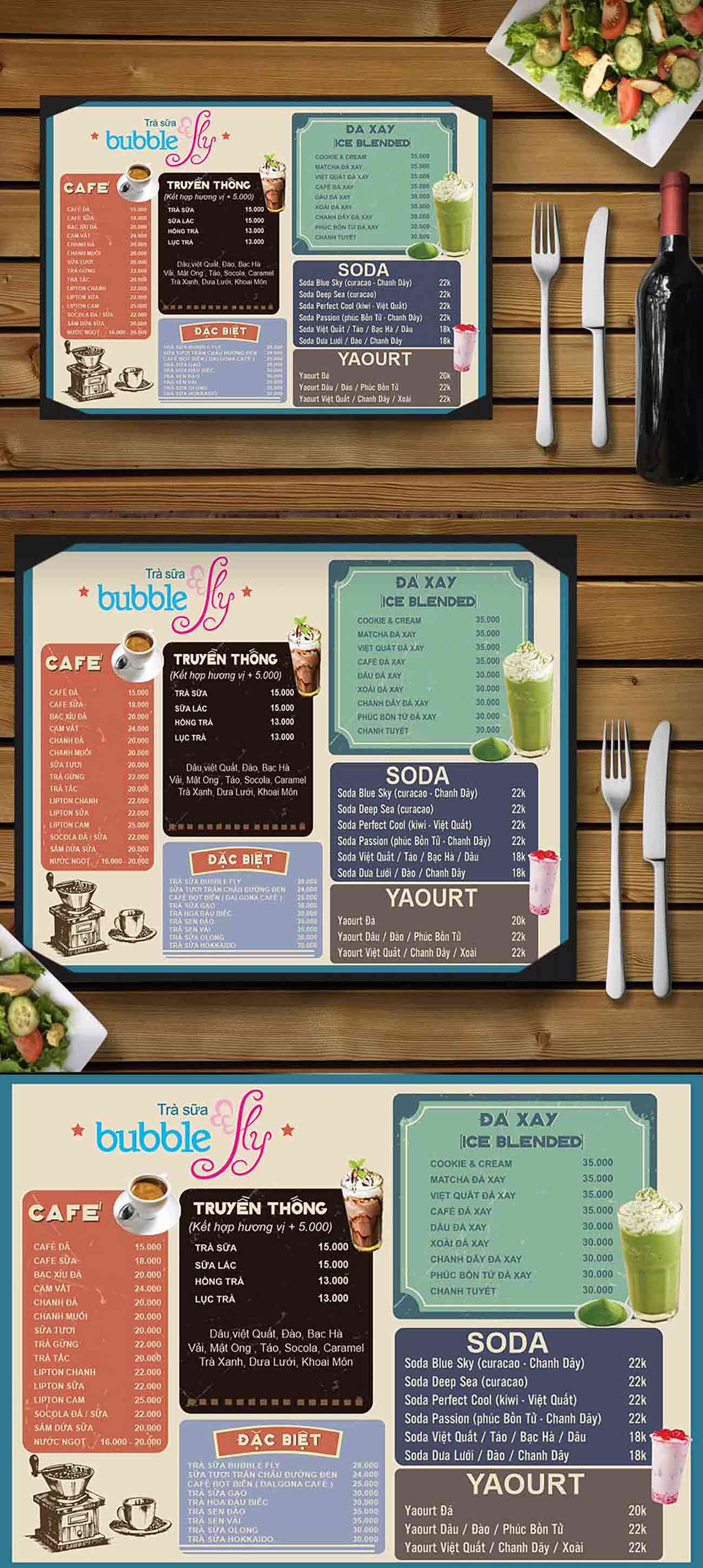 Menu quán trà sữa bubble fly file CDR