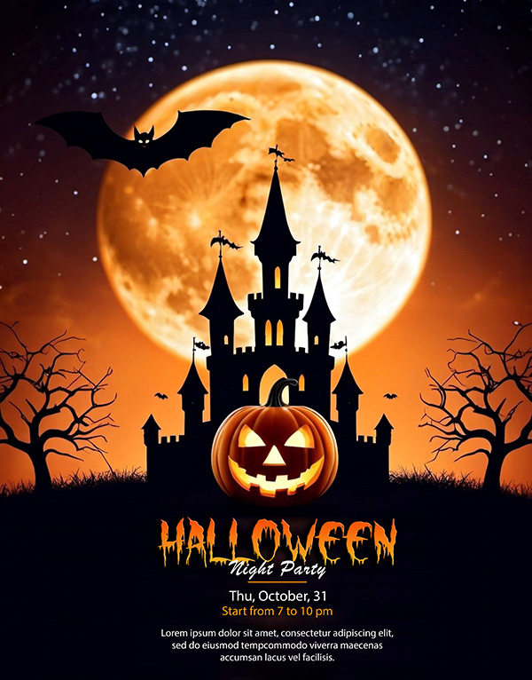 Poster lễ hội halloween kinh dị file PSD mẫu MB290