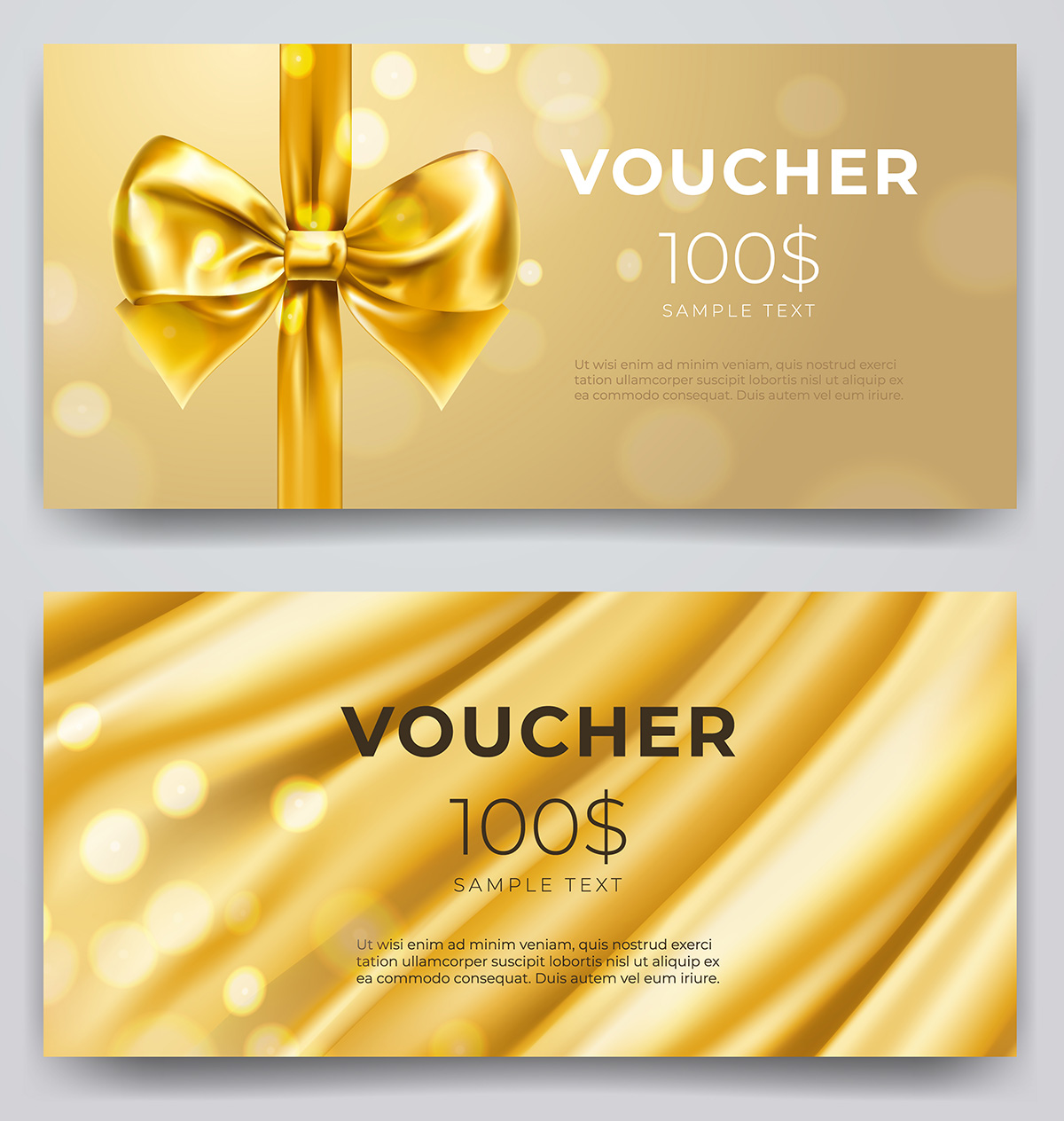 Mẫu voucher thẻ quà tặng vàng gold sang trọng 3 file EPS