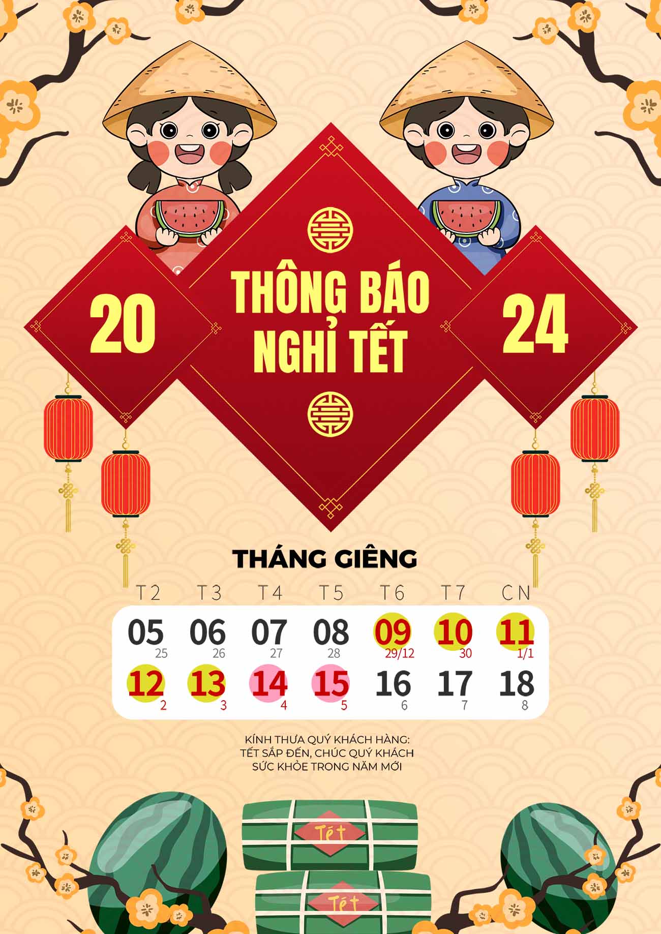 Poster thông báo lịch nghỉ Tết nguyên đán mẫu 03 PSD