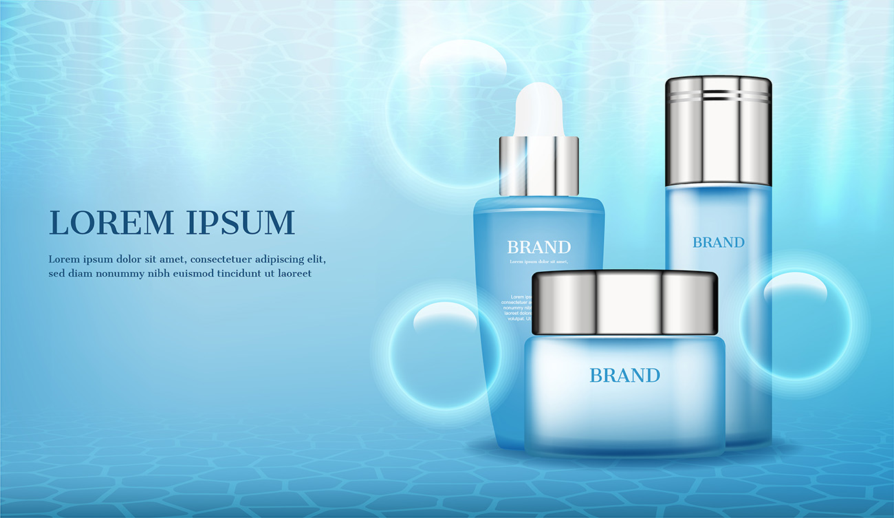 Banner quảng cáo serum dưỡng ẩm nền xanh nước biển P19 file EPS