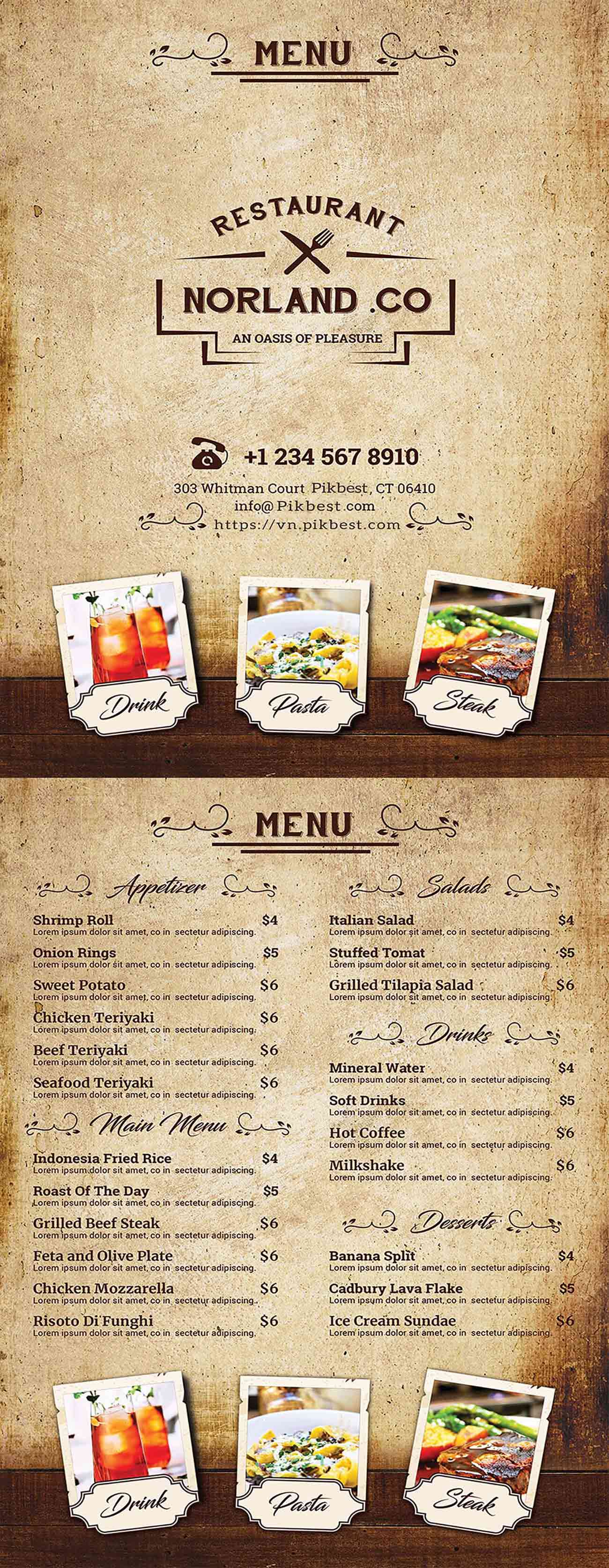 Menu nhà hàng kiểu Ý file PSD