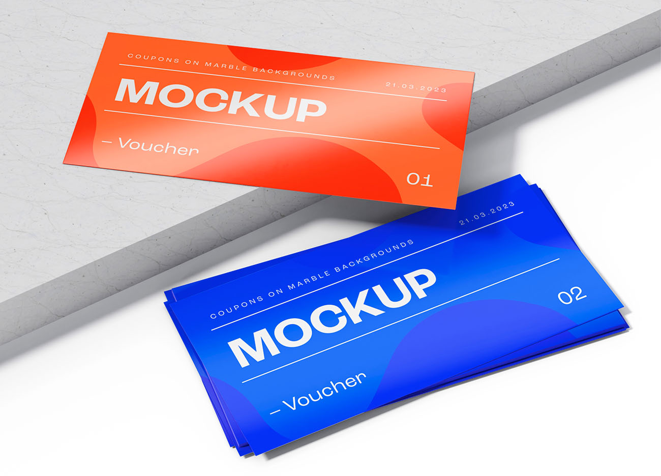 Mockup thẻ quà tặng màu xanh, cam A74 file PSD