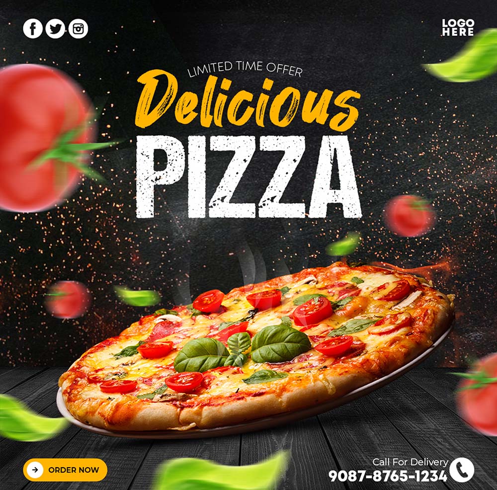 Poster quảng cáo pizza với phô mai và cà chua P83 file PSD