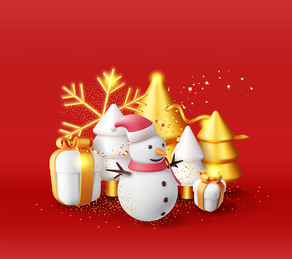 Hình minh họa người tuyết bên cây thông noel file vector mẫu số 206