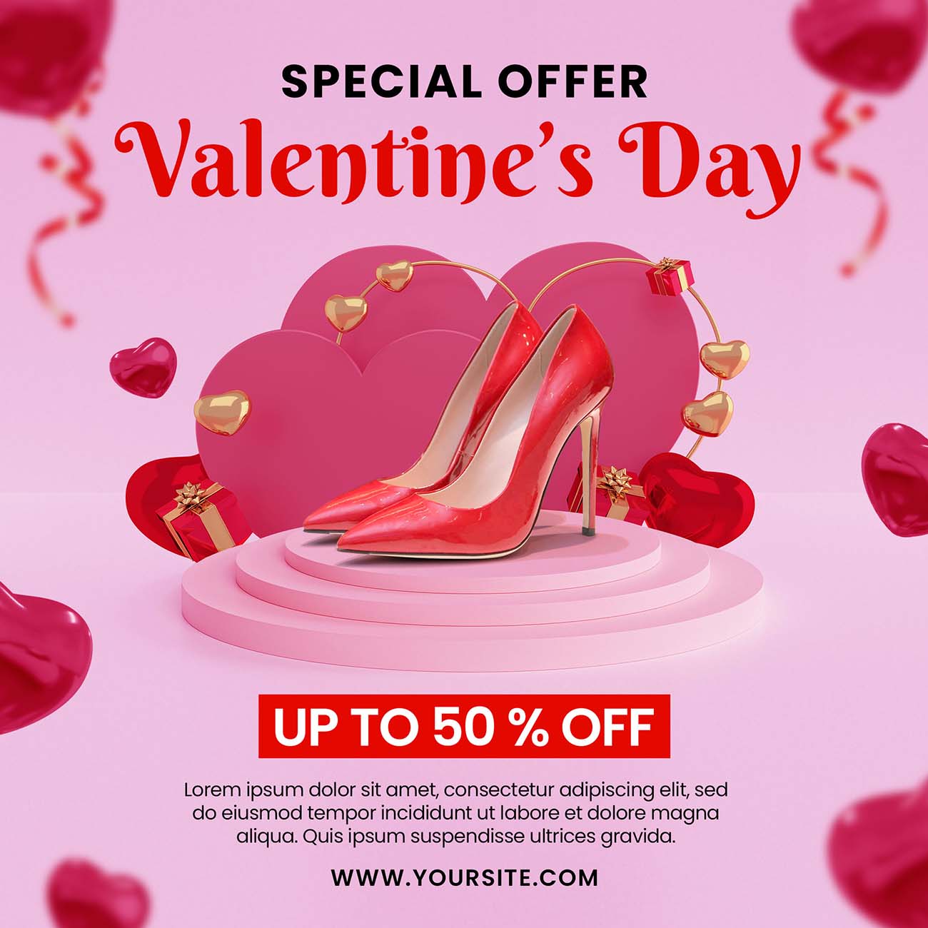 Poster giảm giá giày nữ nhân ngày Valentine 11 file PSD