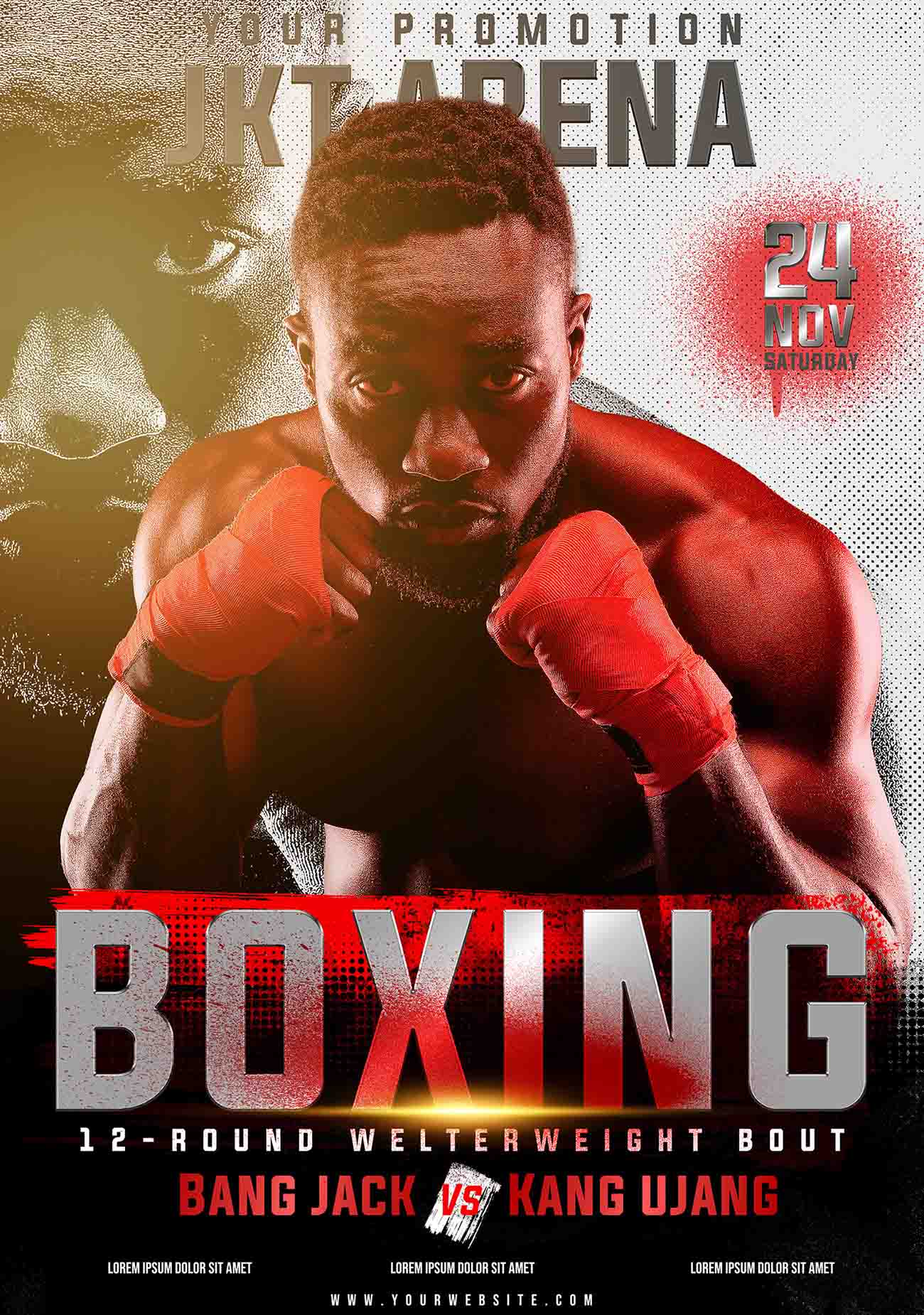 Poster võ sĩ quyền anh thi đấu boxing A16 file PSD