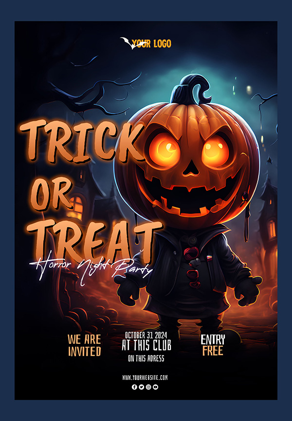 Poster bí ngô ma quái halloween file PSD - mẫu số 405