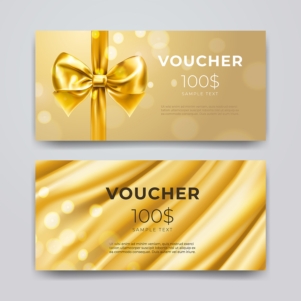 Mẫu voucher giảm giá sang trọng màu vàng gold file EPS và AI mẫu VC11