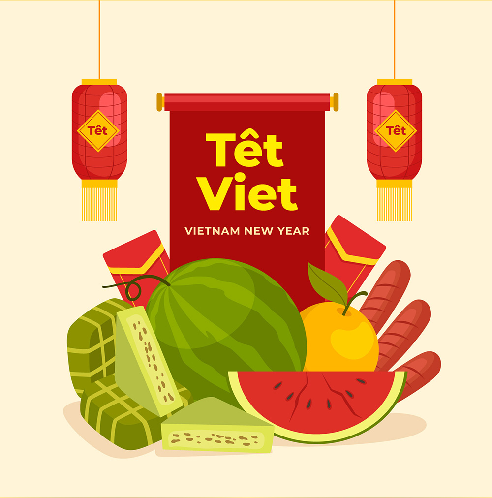 Banner dưa hấu , bánh chưng ngày tết file vector - mẫu số 634