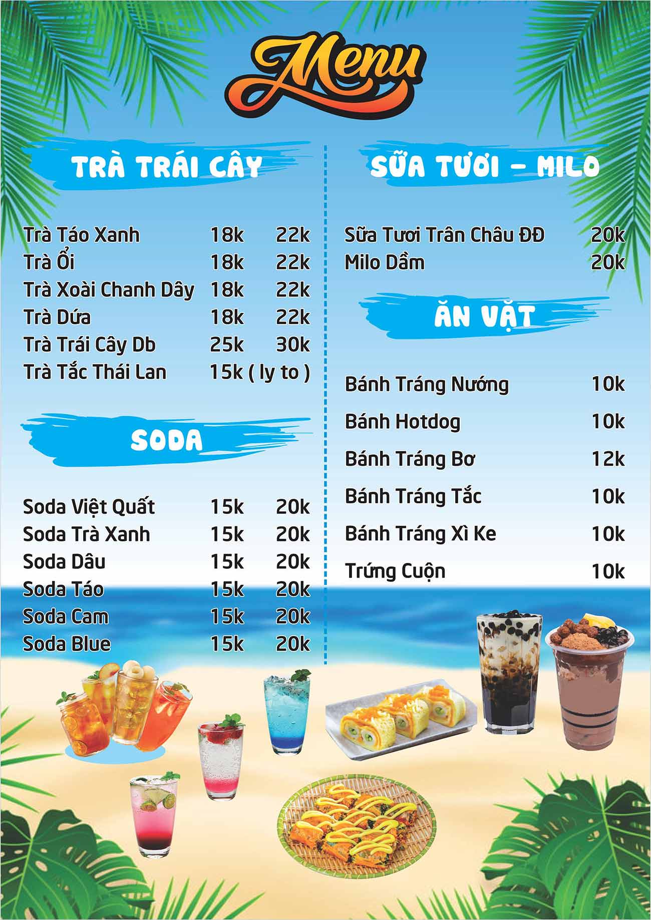 Menu tiệm trà sữa file EPS