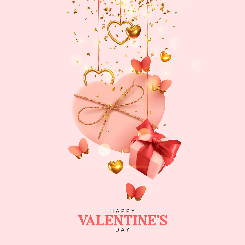 Banner trái tim và hộp quà hồng valentine xinh xắn file vector mẫu số 275