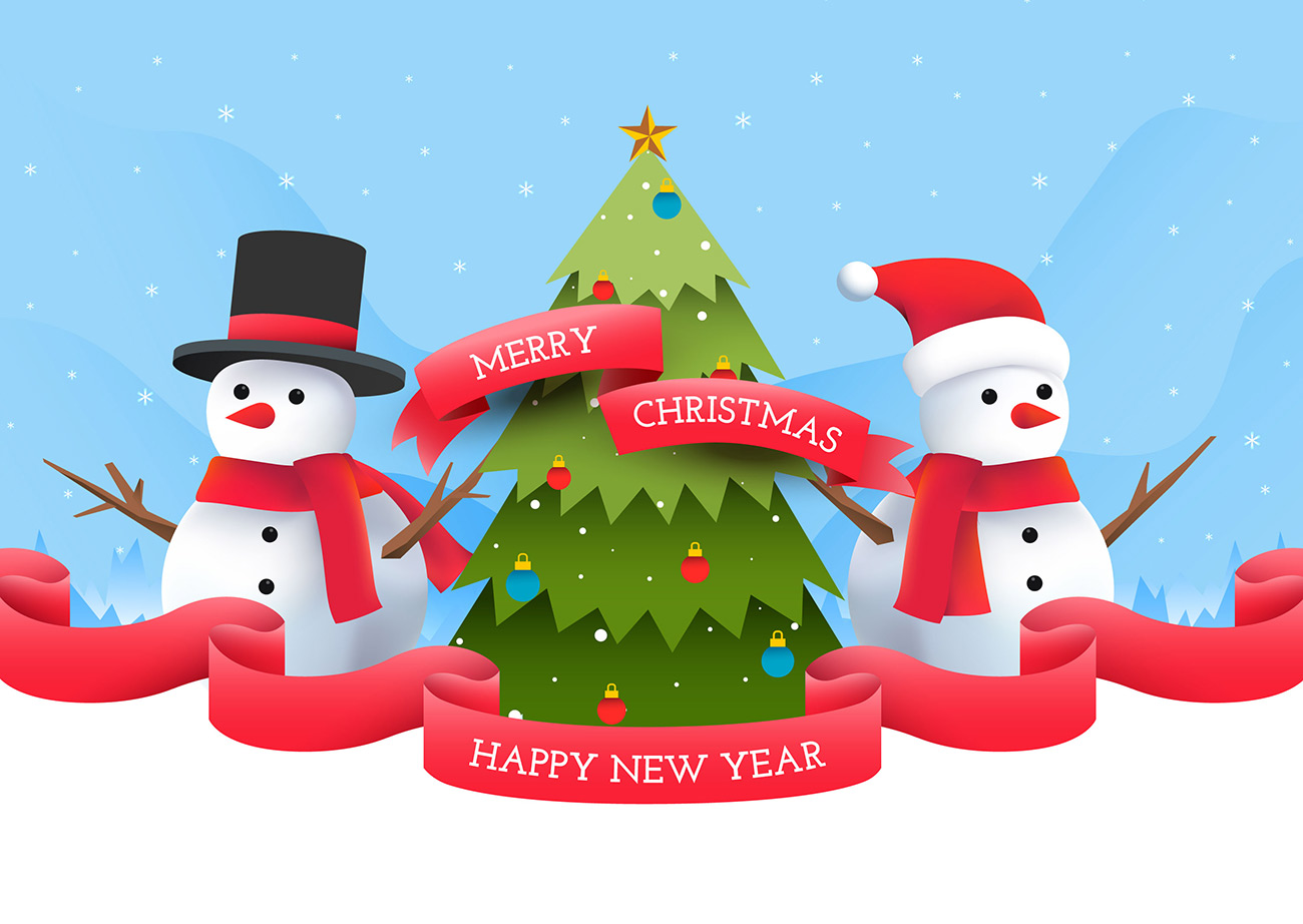 Background người tuyết và cây thông noel file EPS