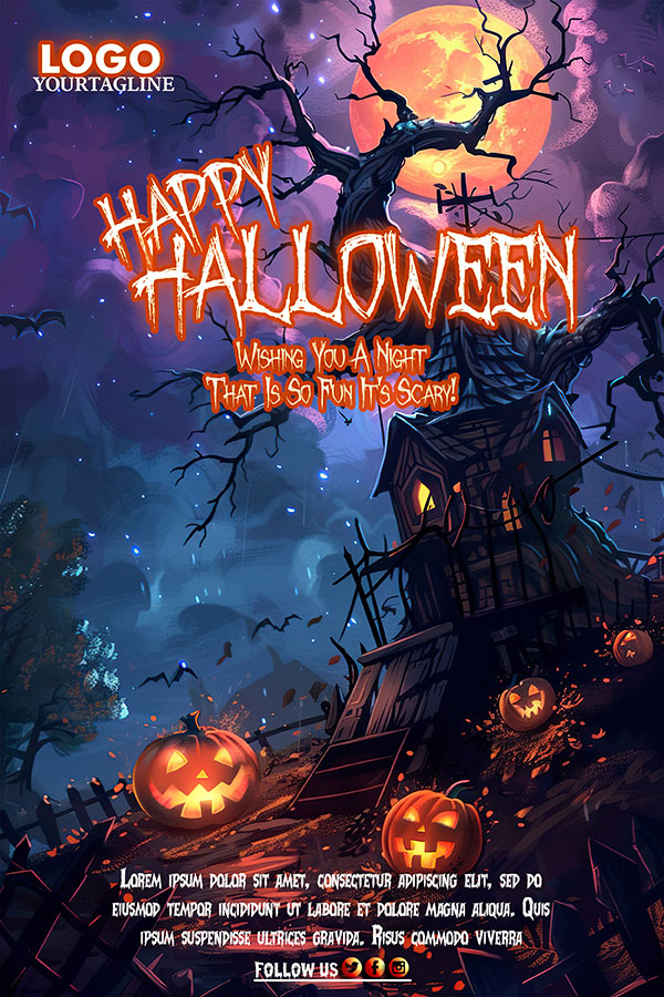 Poster lễ hội halloween kinh dị file PSD mẫu MB293