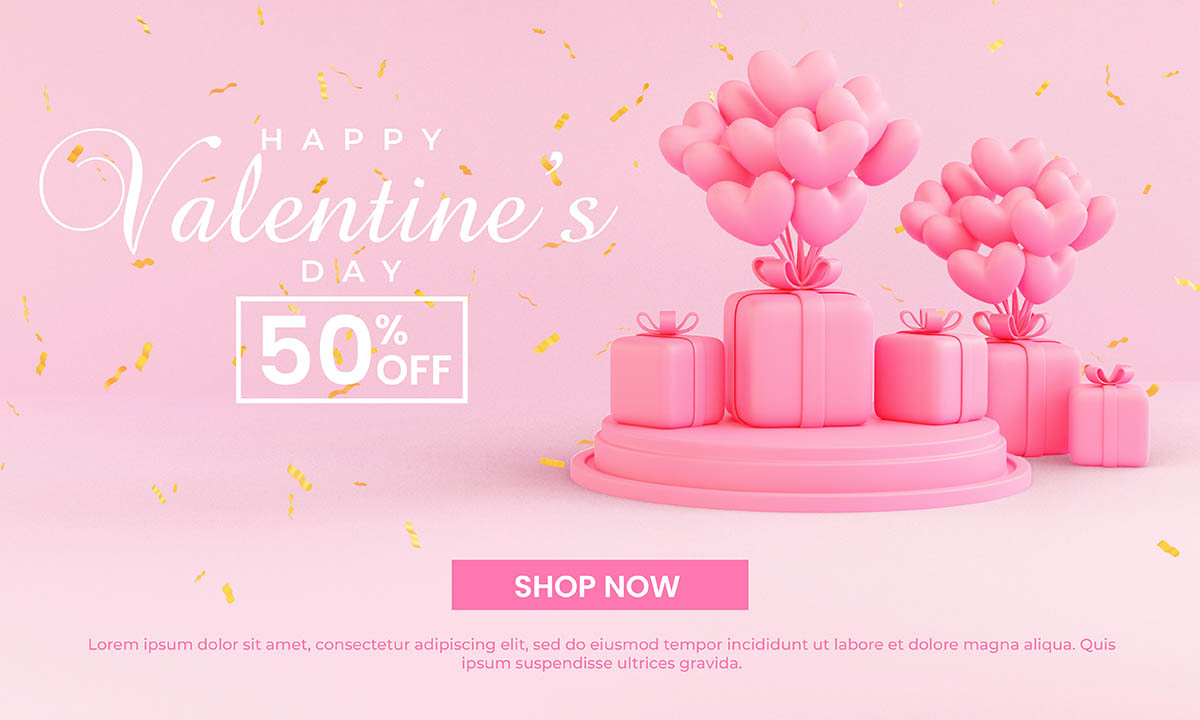 Banner giảm giá valentine hình hộp quà tặng file PSD mẫu số 632