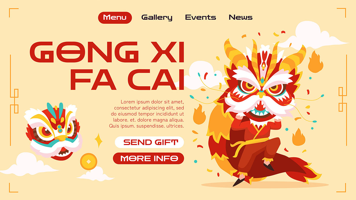 Banner múa kỳ lân dịp tết file PSD mẫu KL4