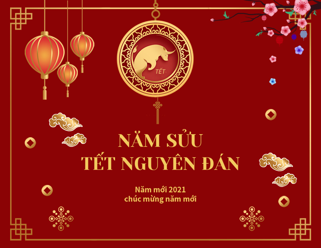 Banner chúc mừng năm con trâu 2021 file PSD