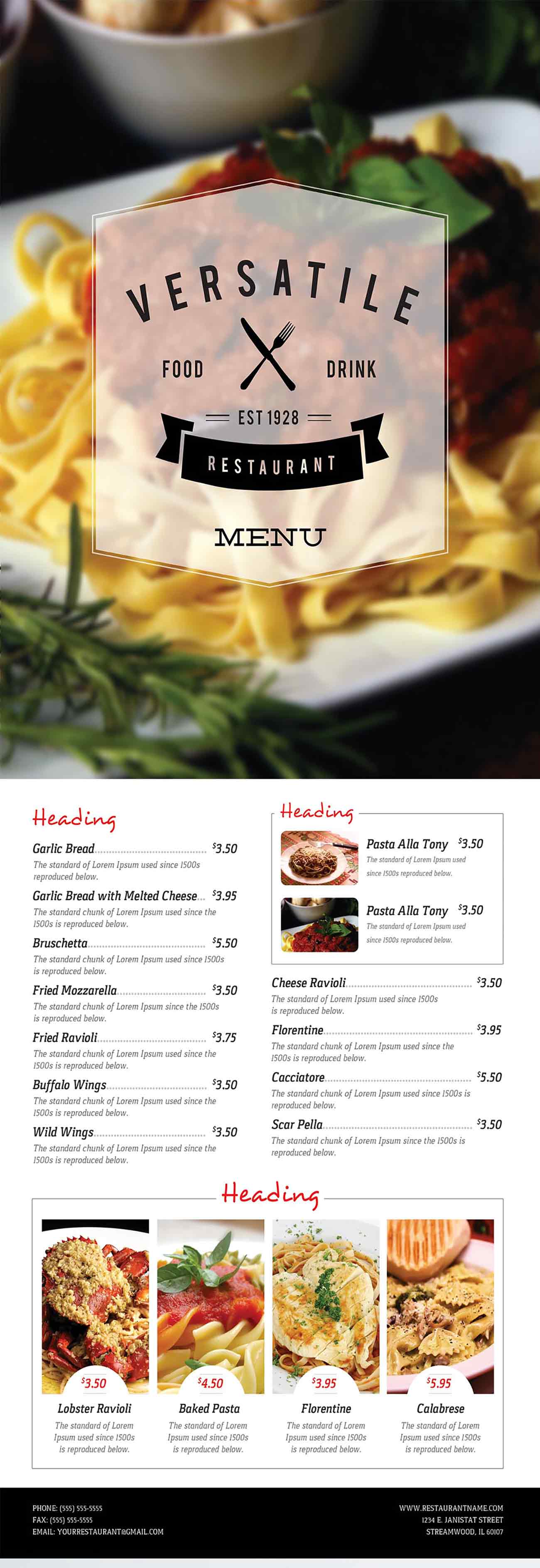 Menu nhà hàng Ý file PSD