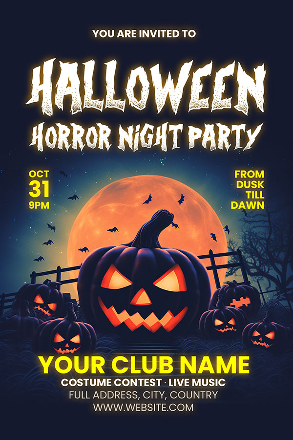 Poster lễ hội halloween kinh dị file PSD mẫu MB174