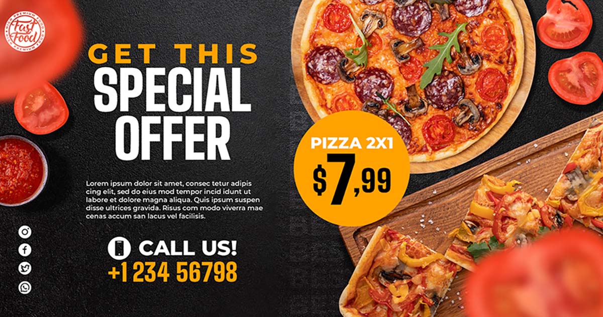 Banner quảng cáo bánh Pizza nền đen K138 file PSD