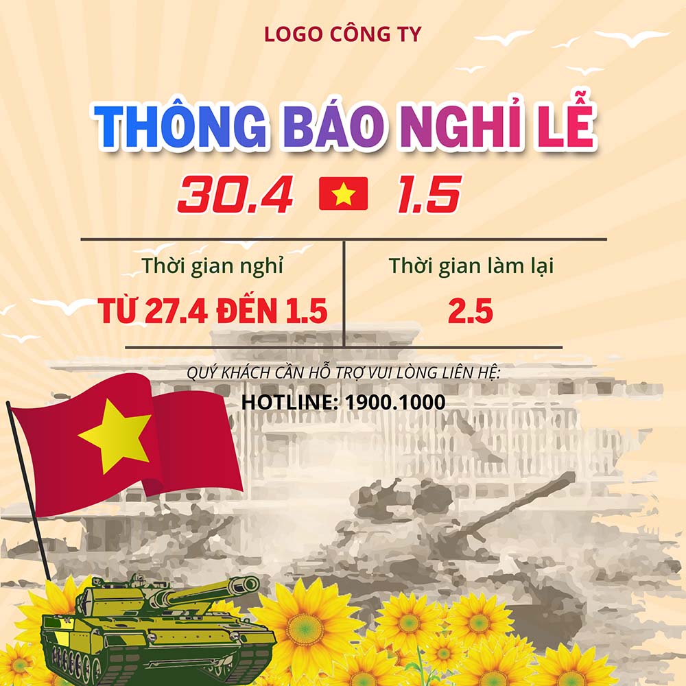 Thông báo nghỉ lễ 30.4 - 01.5 mẫu 49 file PSD