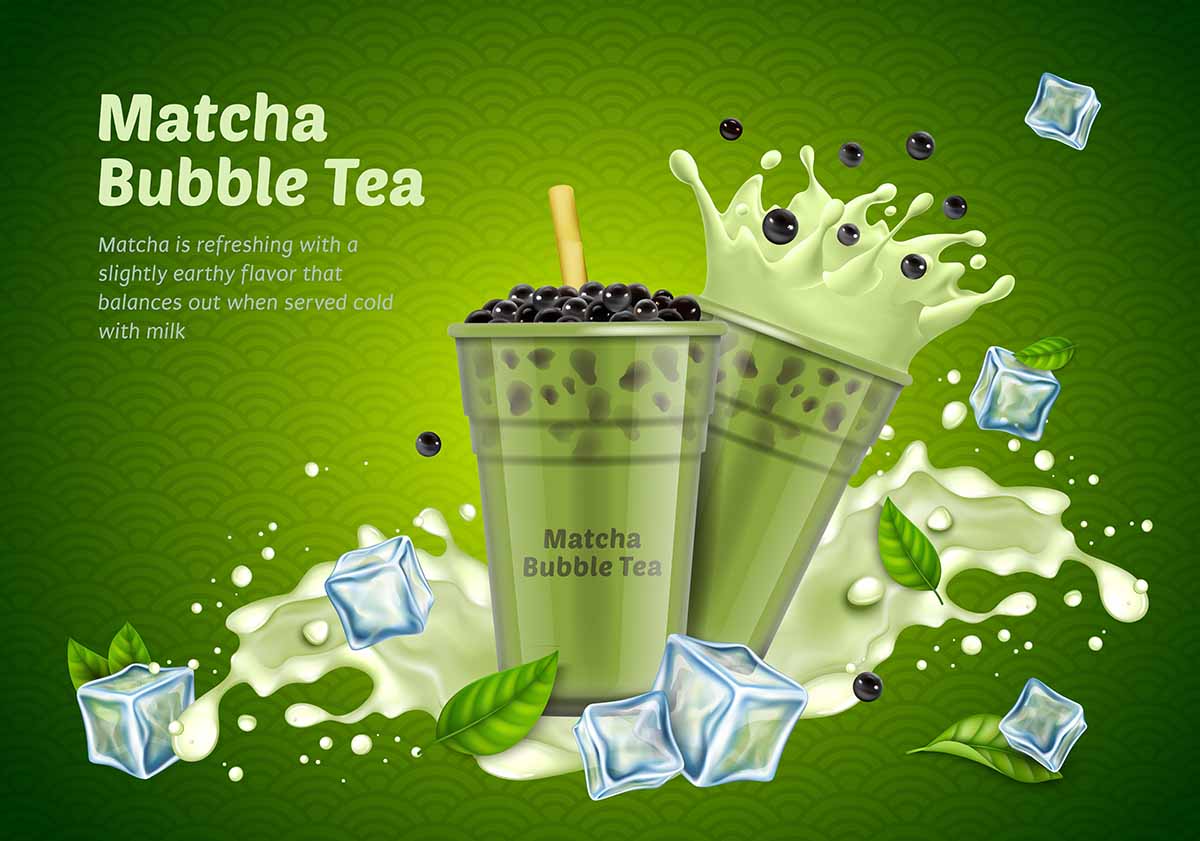 Banner cốc trà sữa matcha mát lạnh file vector mẫu số 813