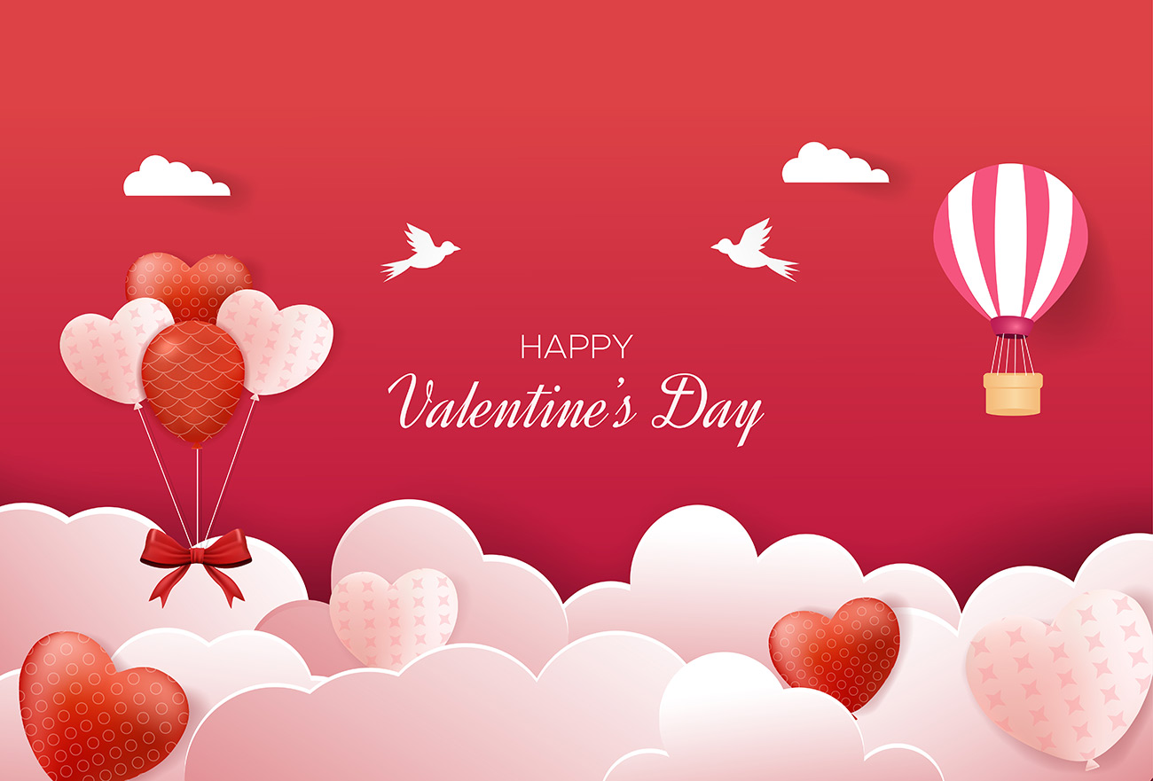 Banner valentine bóng bay và khinh khí cầu file EPS