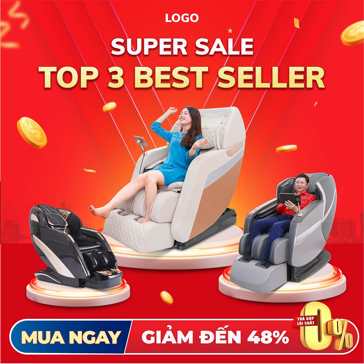 Banner sale ghế massage file AI - mẫu số 823