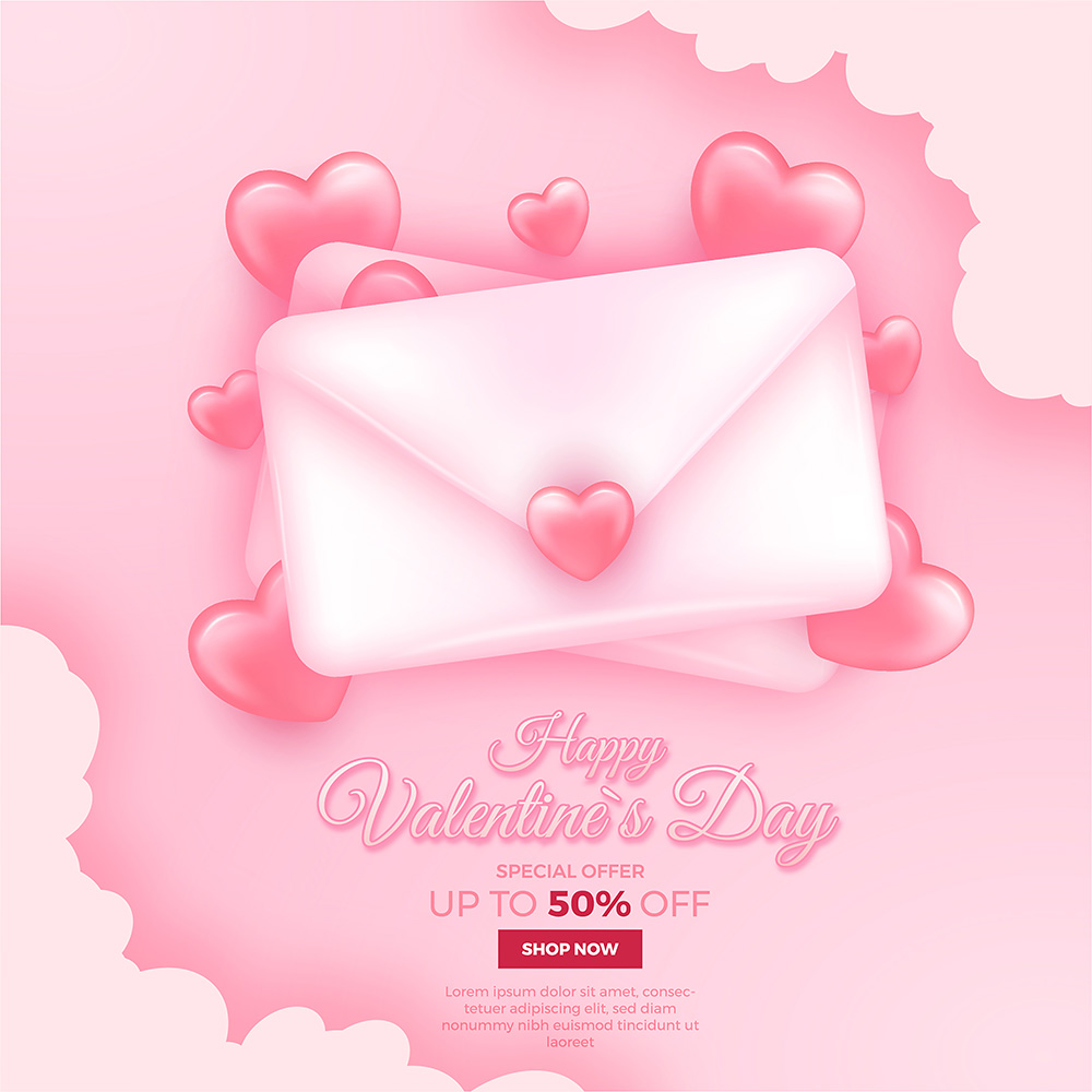 Banner thư chúc mừng ngày valentine file vector mẫu BV293