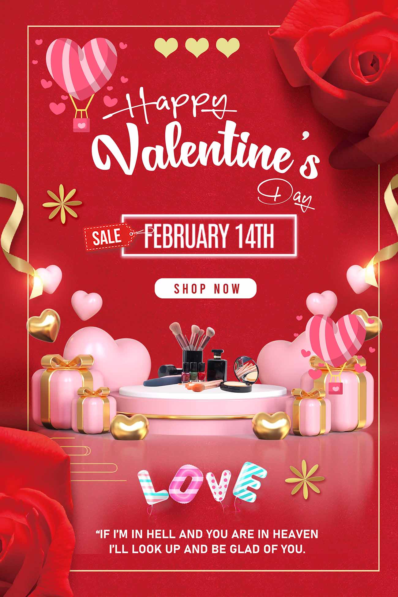 Poster trưng bày mỹ phẩm ngày Valentine 25 file PSD