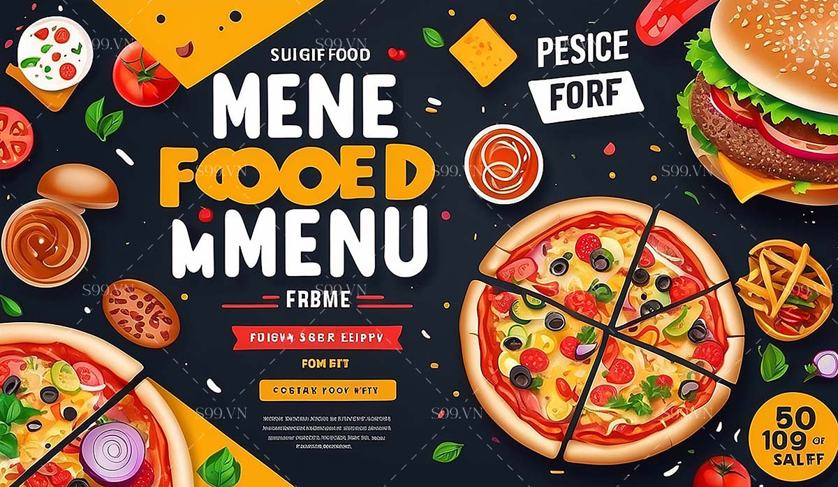 Banner quảng cáo Pizza và đồ ăn nhanh K14 file JPG