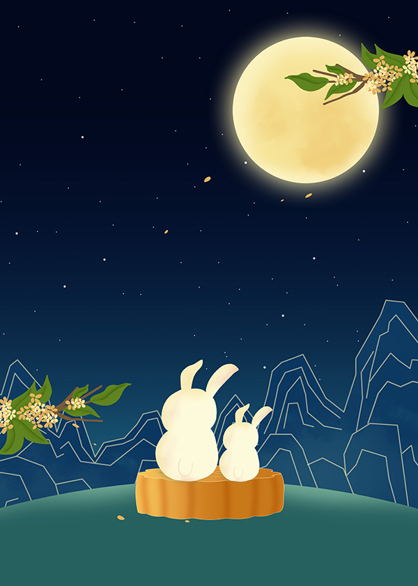 Background thỏ ngọc ngắm trăng đêm trung thu file PSD mẫu TT169