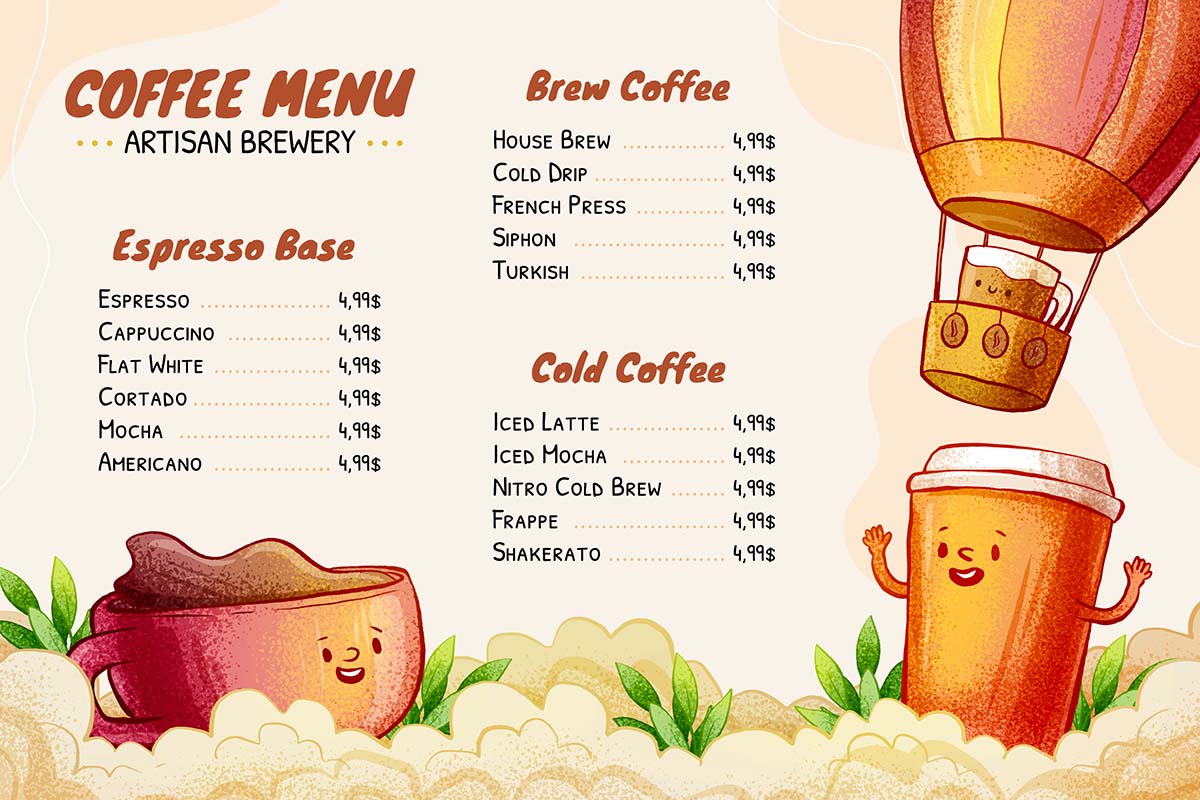 Menu quán đồ uống file vector mẫu DE114