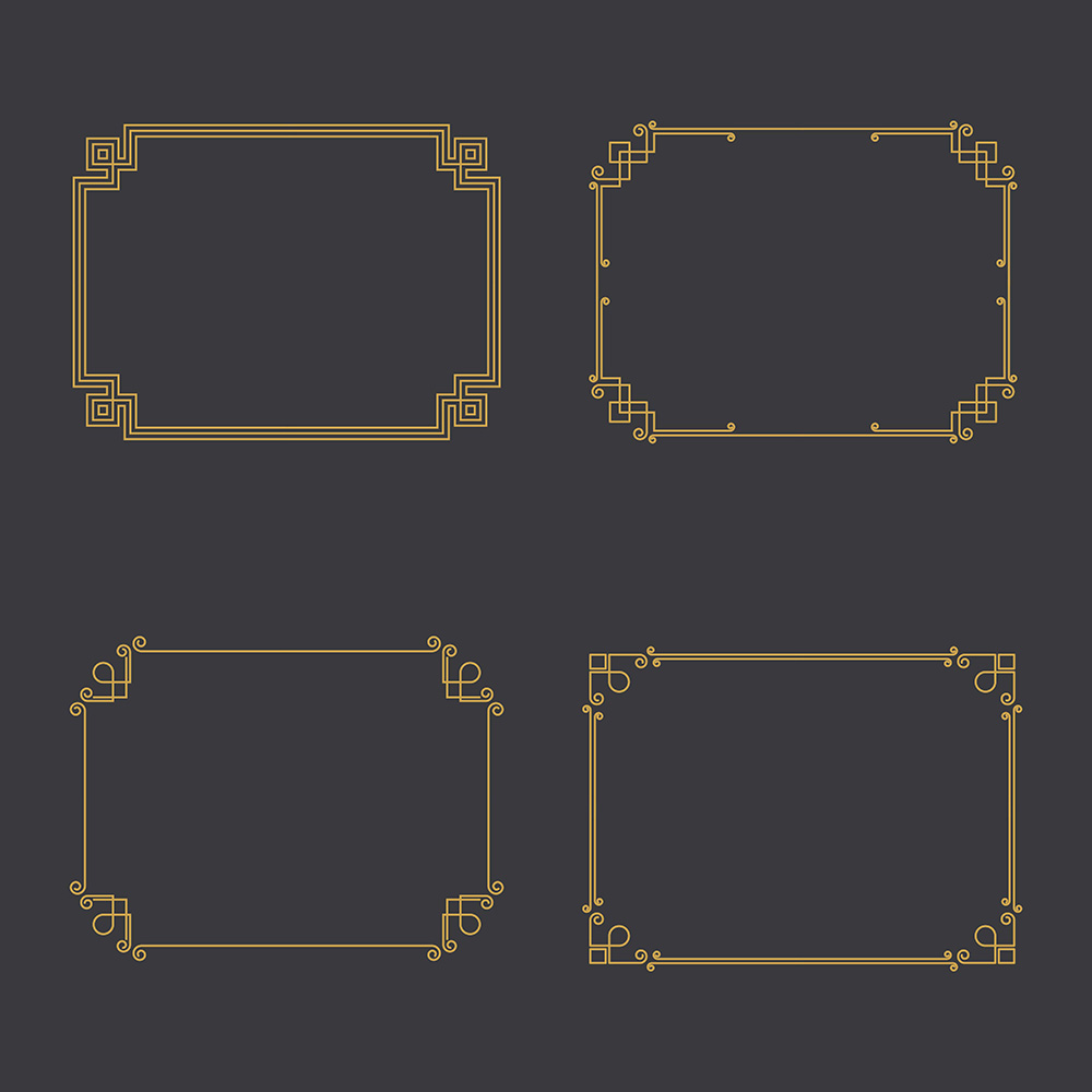 Mẫu khung hoa văn trang trí nghệ thuật viền vàng gold V06 file EPS