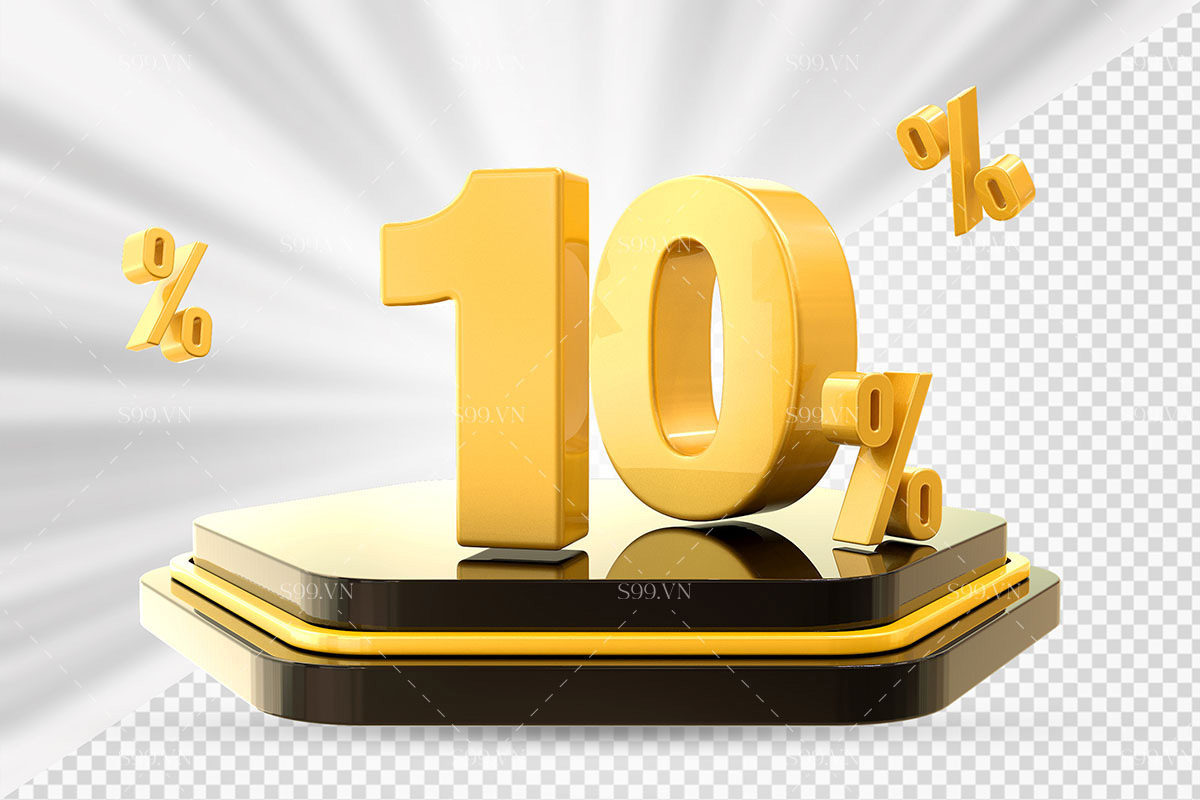 Hình ảnh số 10% giảm giá màu vàng gold file PNG mẫu GP80