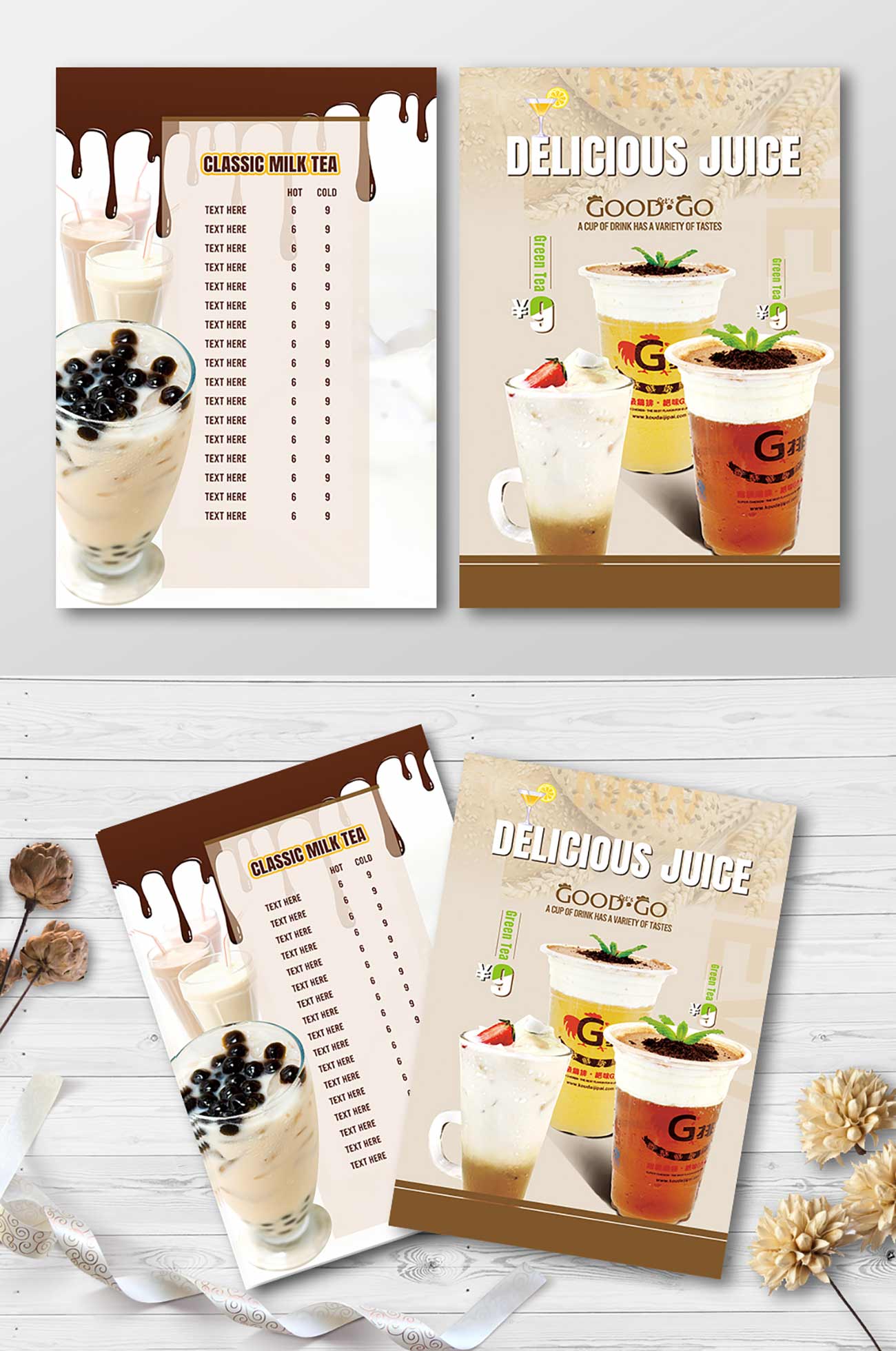 Menu quán đồ uống hoa quả file PSD