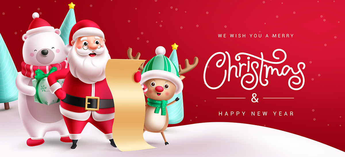 Banner ông già noel cùng gấu tuyết và tuần lộc file vector mẫu số 718