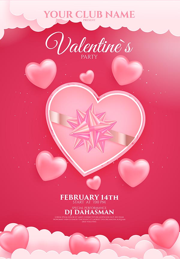 Poster ngày valentine hình ảnh hộp quà hình trái tim file vector mẫu số 642