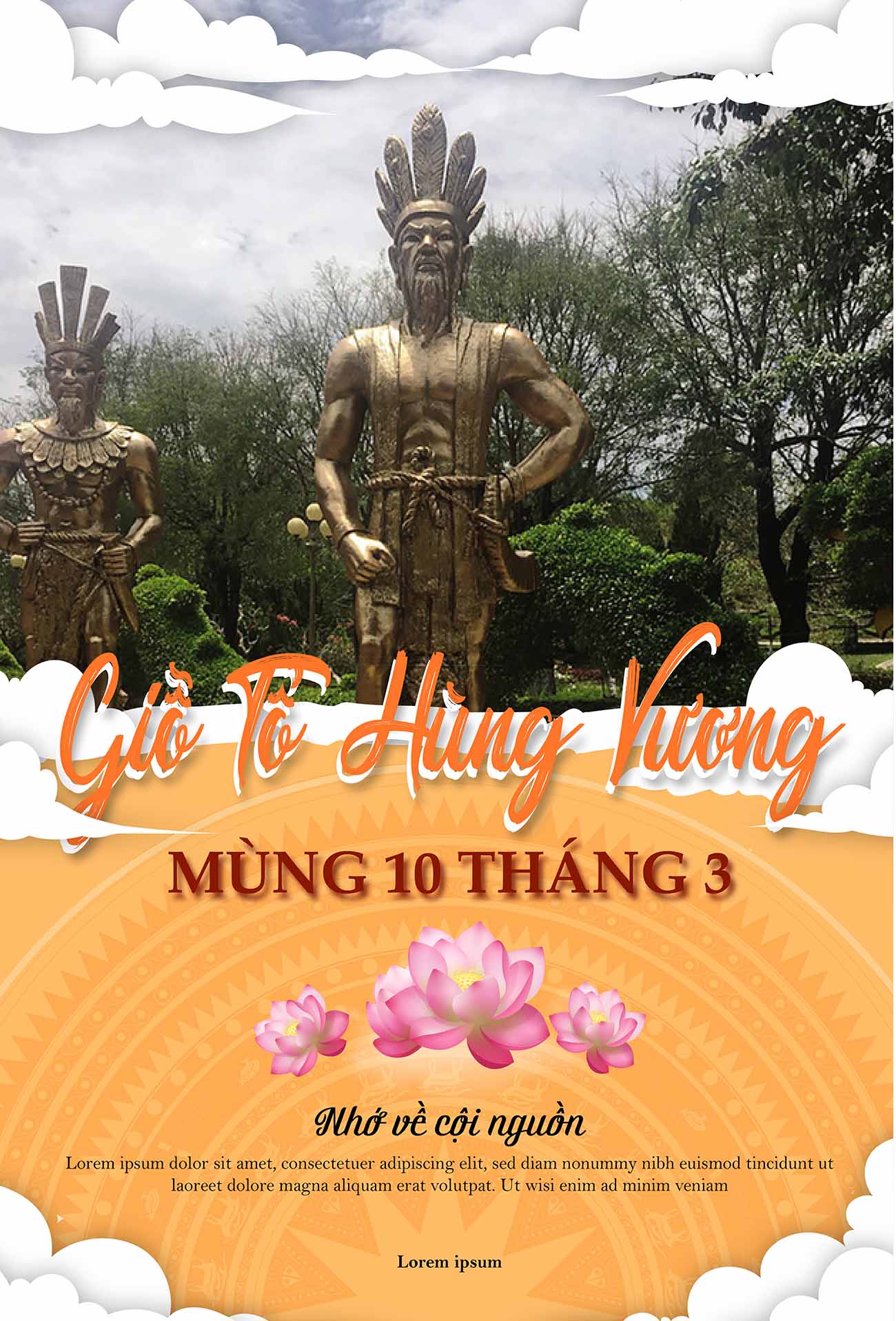 Poster mừng ngày giỗ tổ Hùng Vương 10-3 mẫu 45 file AI